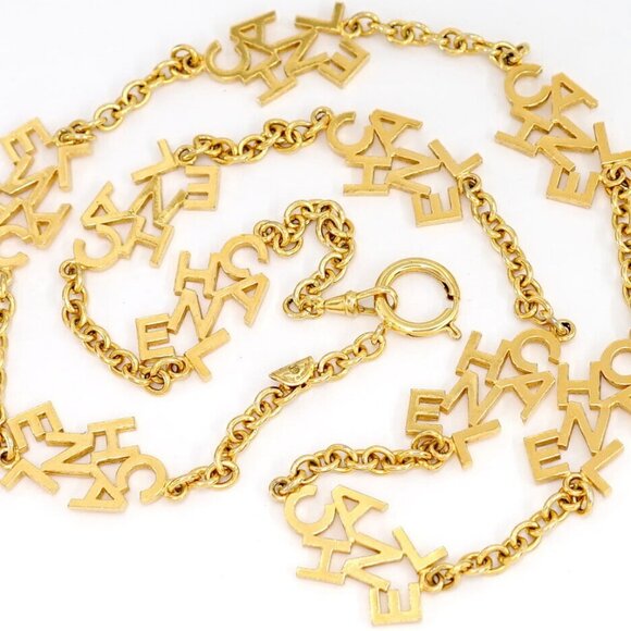 CHANEL Logo Charm Chain Long Necklace 35" Gold Tone Auth - Picture 6 of 7